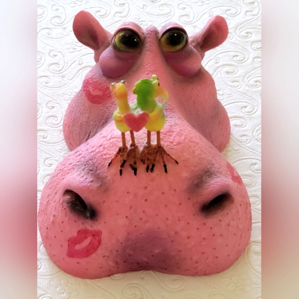 House Hippo Bank with two Love Birds 💕 🦩 💕
